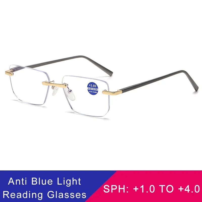 

Rimless Blue Film Reading Glasses Focus Plus Lenses For Women Men's Glasses For Sight Computer Prescription Eyepieces Reading +2