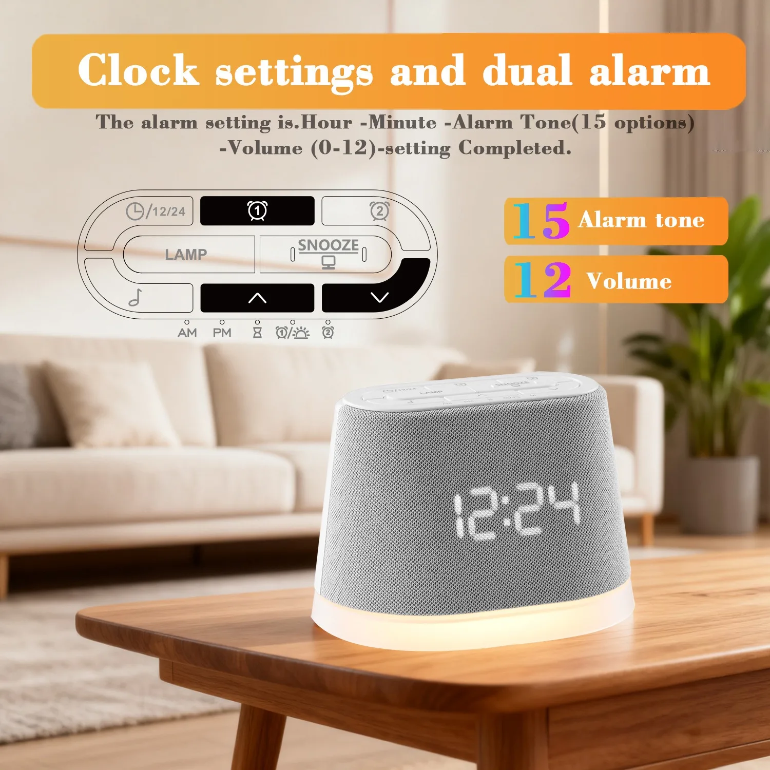 WILIT White Noise Machine with Digital Clock LED Night Light 10 Natural Sounds Sleep Timer Adjustable Volume Bedside Lamp Gift