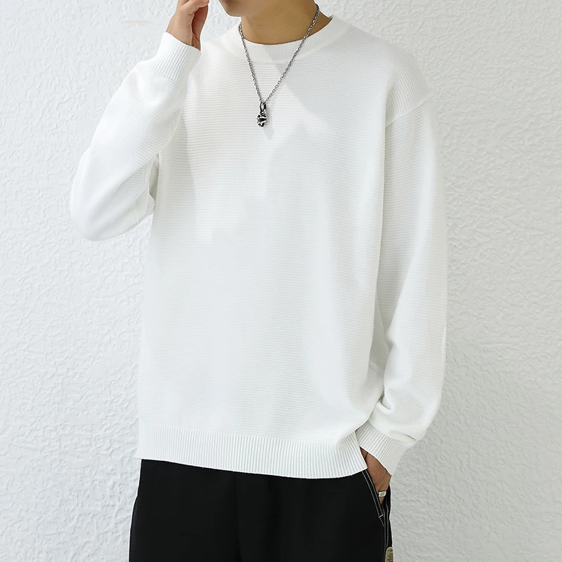 

Мужской базовый трикотажный свитер с круглым вырезом, тонкий, зимний, повседневный, удобный, свободного кроя, с длинными рукавами, из полиэстера, не мнется