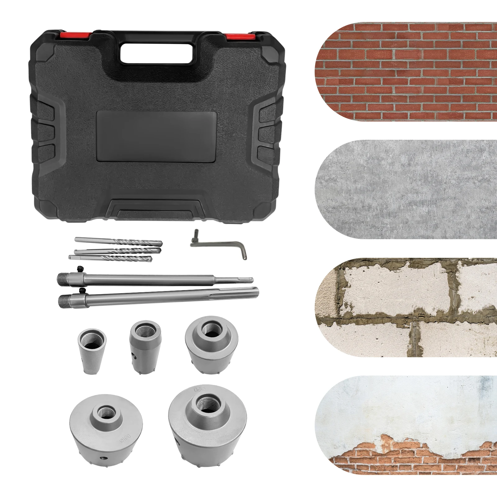 

30 40 65 80 100mm Concrete Hole Saw Kit With Toolbox, Hole Saw Kit for Concrete, Cement, Brick Wall, Hole Saw Set