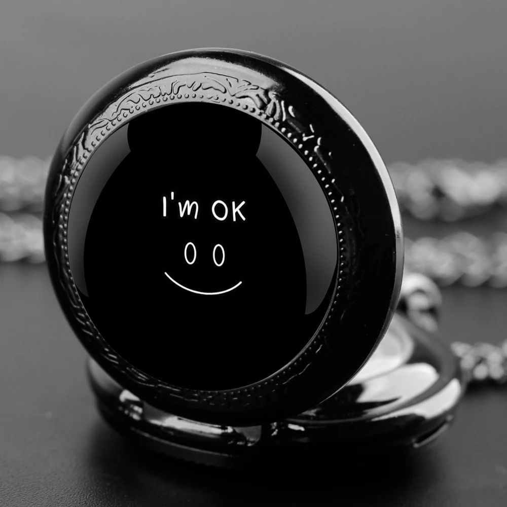 I'm OK-Design-cúpula de cristal para hombre y mujer, reloj de bolsillo de cuarzo con números árabes, cadena colgante, regalos