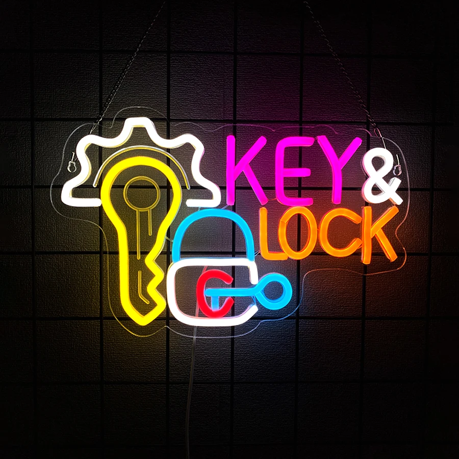مفتاح وقفل علامة النيون لديكور الحائط، USB LED ضوء النيون للأعمال قفال متجر الأمن متجر تصفية السيارات تأجير المنزل
