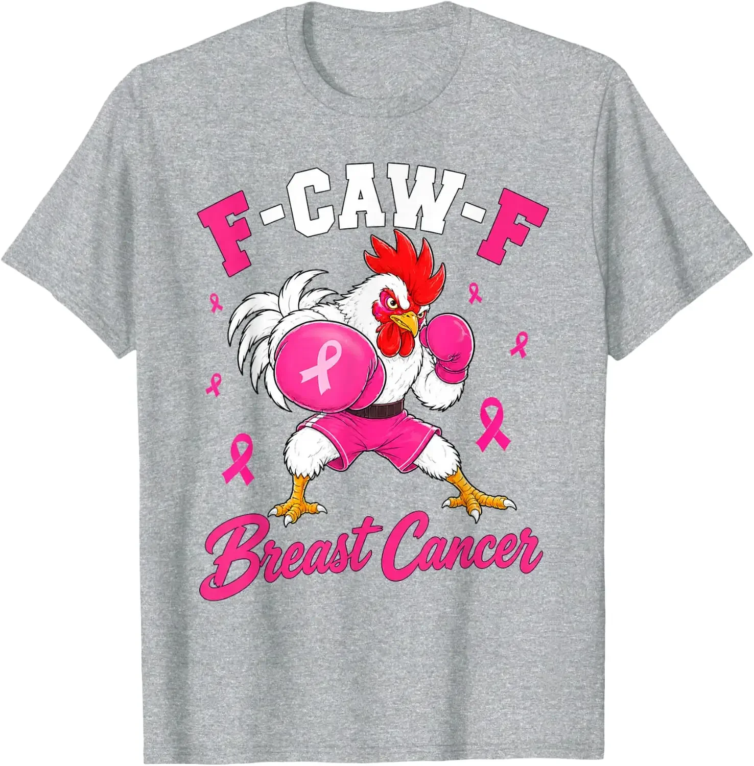 F-CAW-F Breast Cancer Chicken Boxing Breast Cancer Awareness T-Shirt Women Short Sleeve Fun Breast Cancer Tshirt