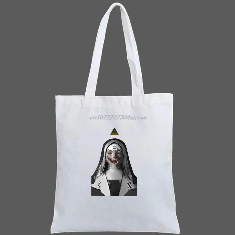 Demonic Nun Nonne Religieuse Horror Monster  Goth Gothic Canvas Shoulder Bag Student Female Handbag Reusable shopping bags