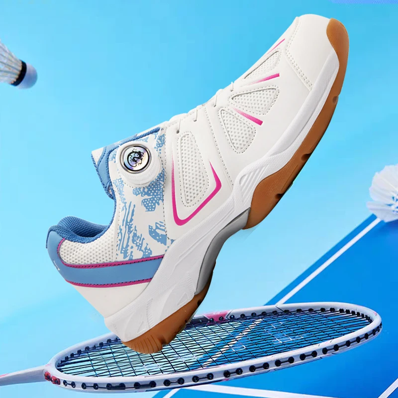 Мужские и женские теннисные туфли, туфли для бадминтона, туфли для настольного тенниса, двухрядная вращающаяся пряжка, низкие кожаные спортивные туфли, v
