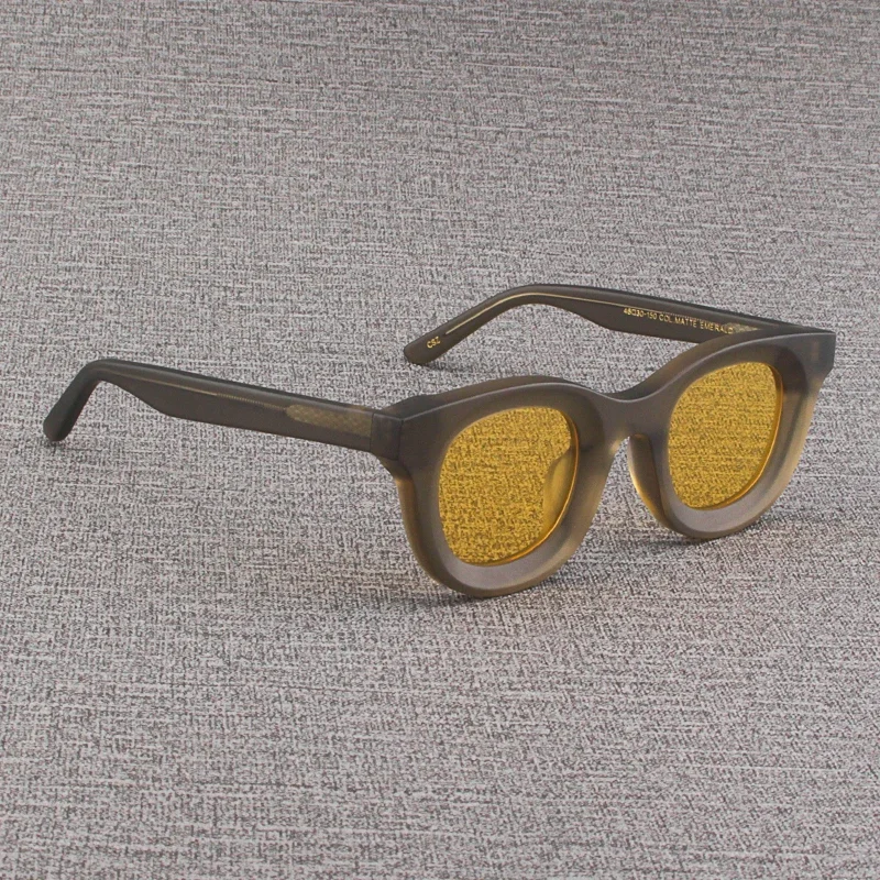 2024 Retro Sunglasses for Men and Women Fashion Acetate Square Gray Green Frame Glasses Matte Frosted UV400 Handmade SUN GLASSES