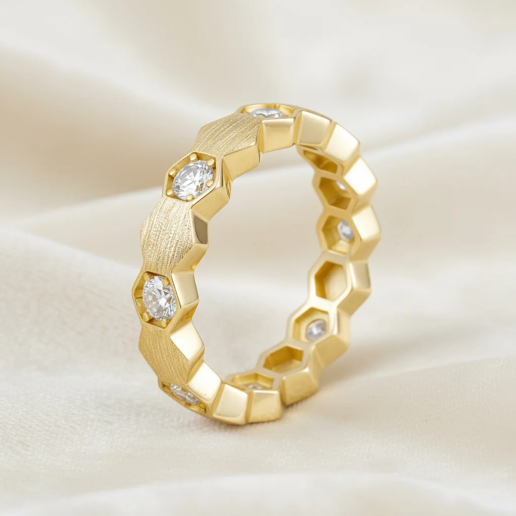 Luxurious 14K Gold Moissanite Ring Brushed Luxury Platinum Pt950 Elegant Unique for Women Fine Jewelry Gift
