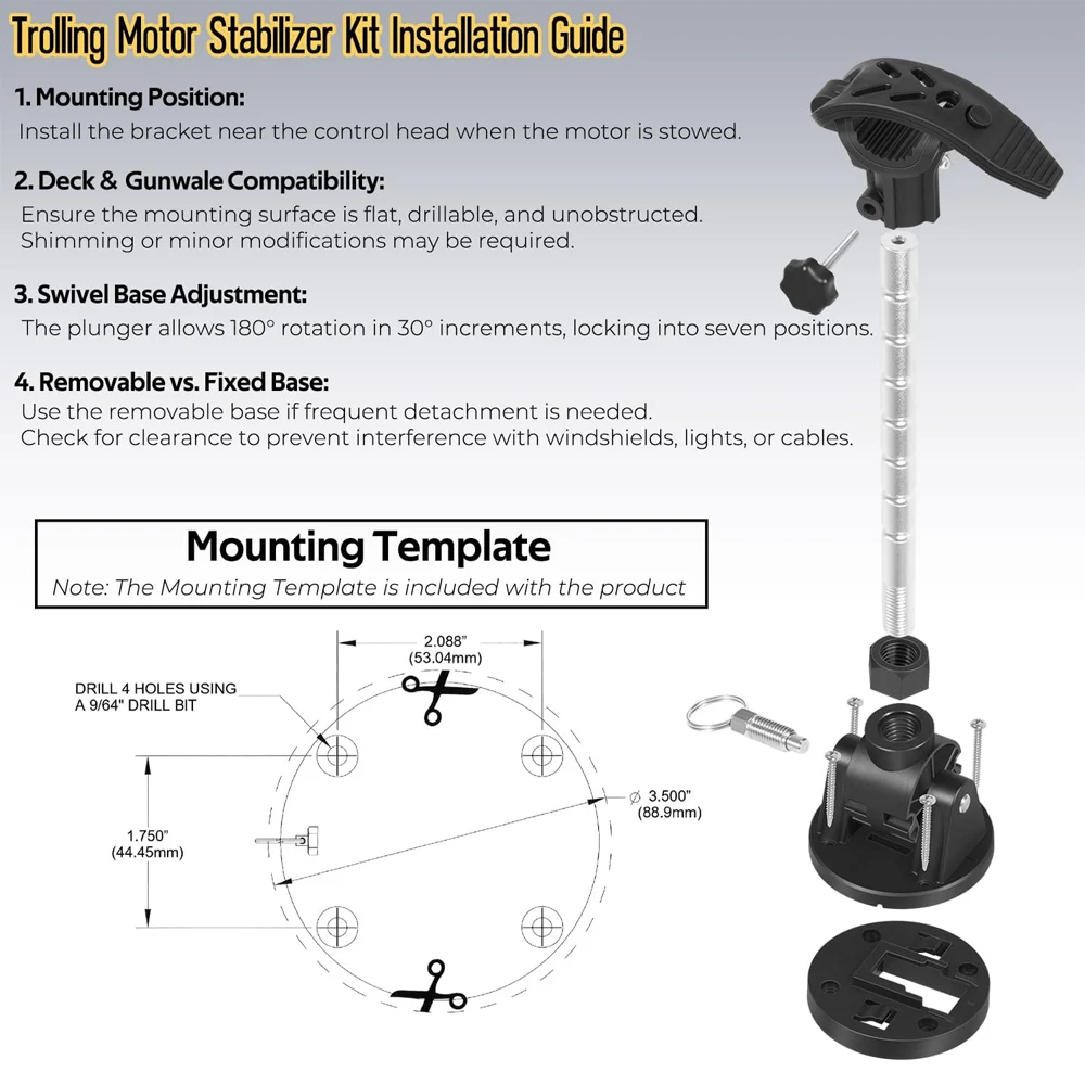 Electric Steer Trolling Motor Stabilizer Mount Support for Minn Kota Terrova, Riptide, Ulterra, PowerDrive