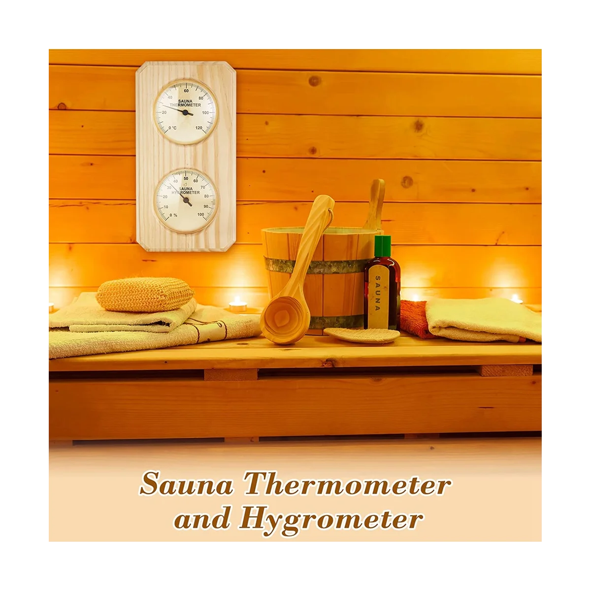 Wooden Sauna Thermometer and Hygrometer 2 in 1 Humidity Temperature Measurement for Home Family Hotel Sauna Room