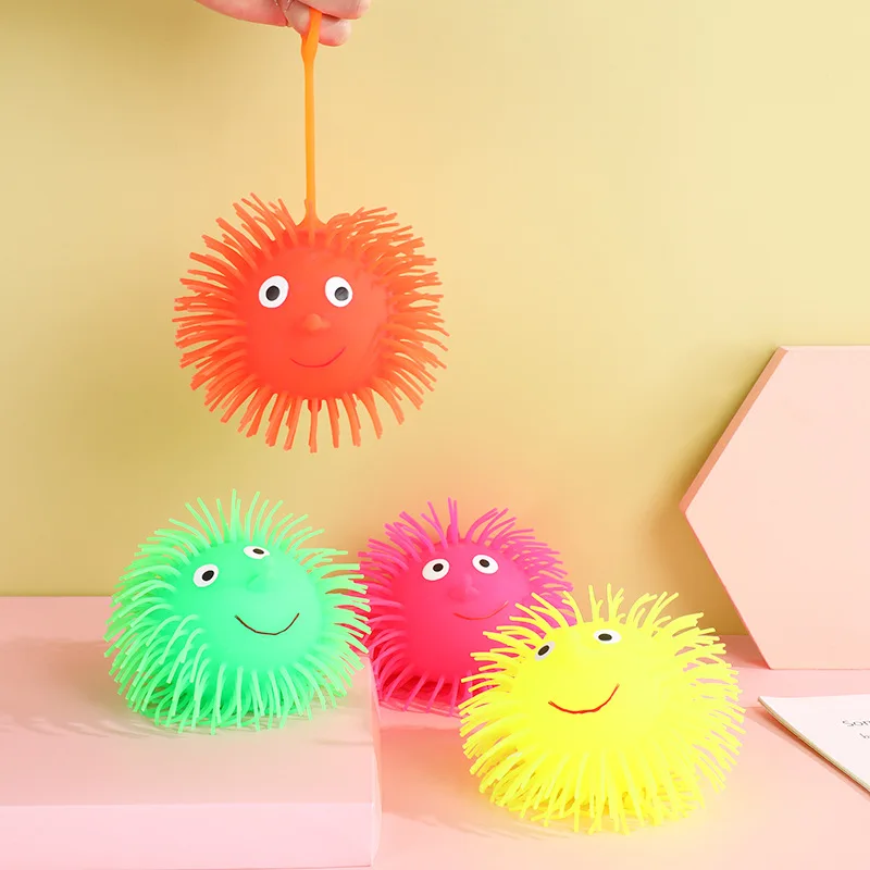 Squishy Quirky Flashing Hedgehogs Squeeze Ball Pinch Funny Cute Glowing Big Eye Furry Ball Sensory Fidget Decompression Kids Toy