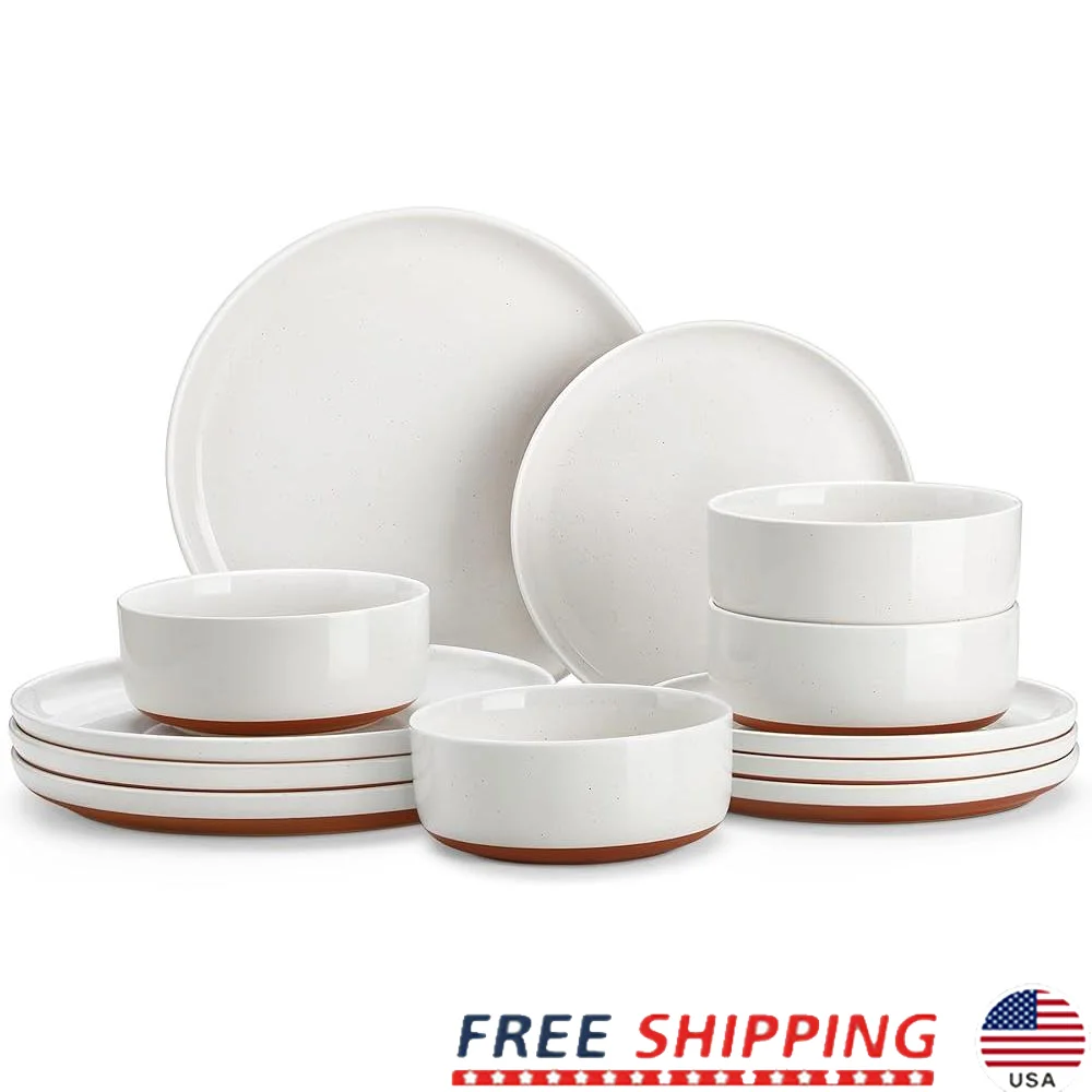 

12 Piece Ceramic Dinnerware Set Plates Bowls Service 4 Scratch Resistant Durable Heat Resistant Dining Dishware Set