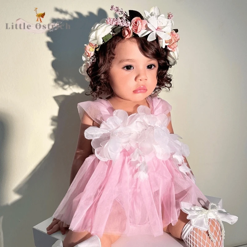 Newborn Baby Girl Sweet Princess Flowers Dress Infant Toddler Sleeveless Tutu Dress Party Birthday Costumes Baby Clothes 0-2Y