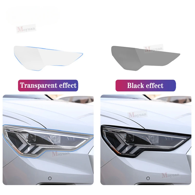 2-teilige Auto-Scheinwerfer-Schutzfolie, Scheinwerfer-Restaurierung, transparenter schwarzer TPU-Aufkleber für Audi A6 C8 2019–2023, Zubehör – Detail 3