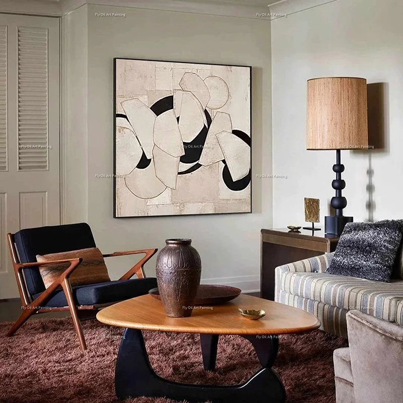 Abstract Beige And Blue Thick Oil Paitning Handmade New Design Beige Brown Block Canvas Wall Art Decor For Home As Gift For Love