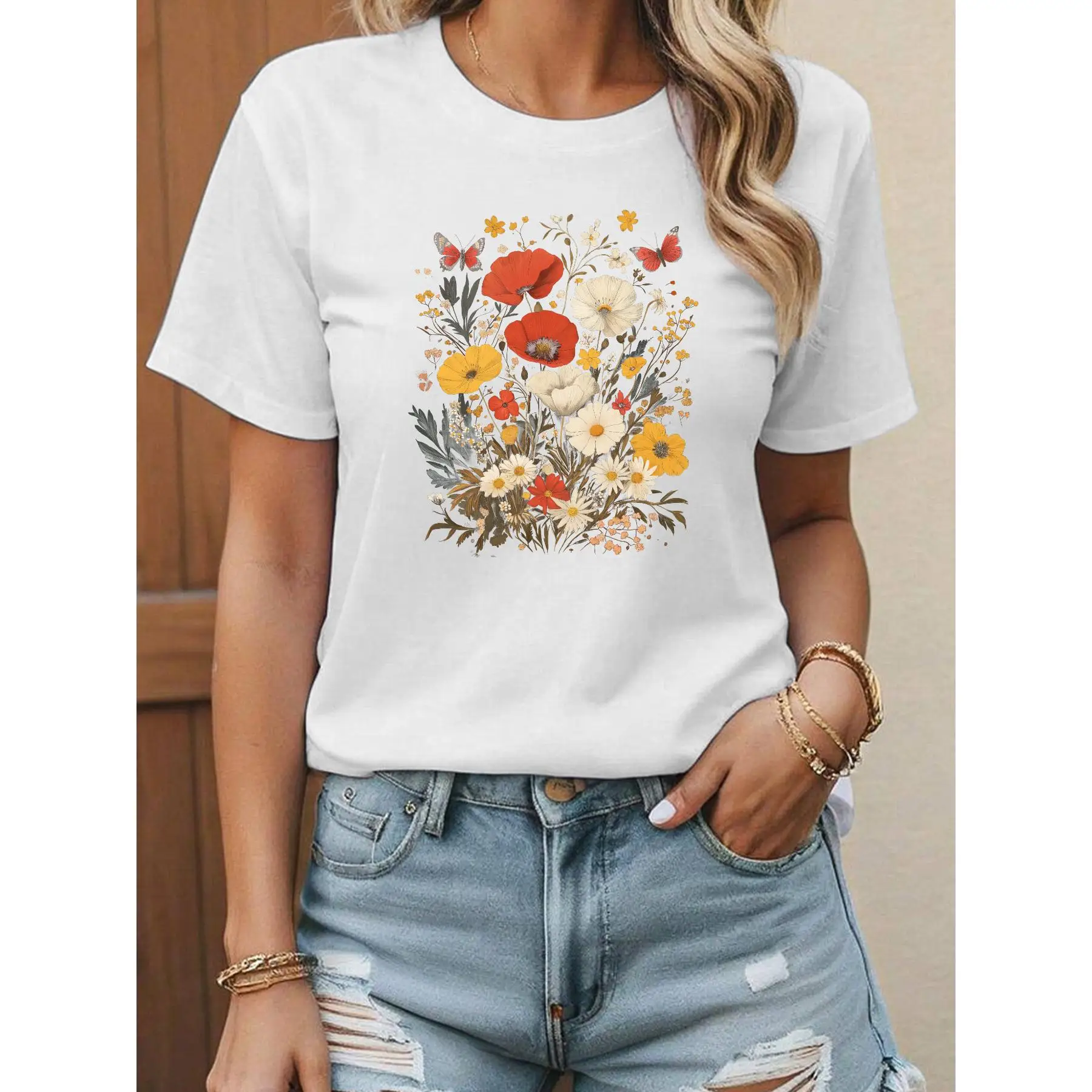 

Country - charm Floral Tee: Evoke the Beauty of Nature with a Gorgeous Arrangement of Blooms and Fluttery Accents