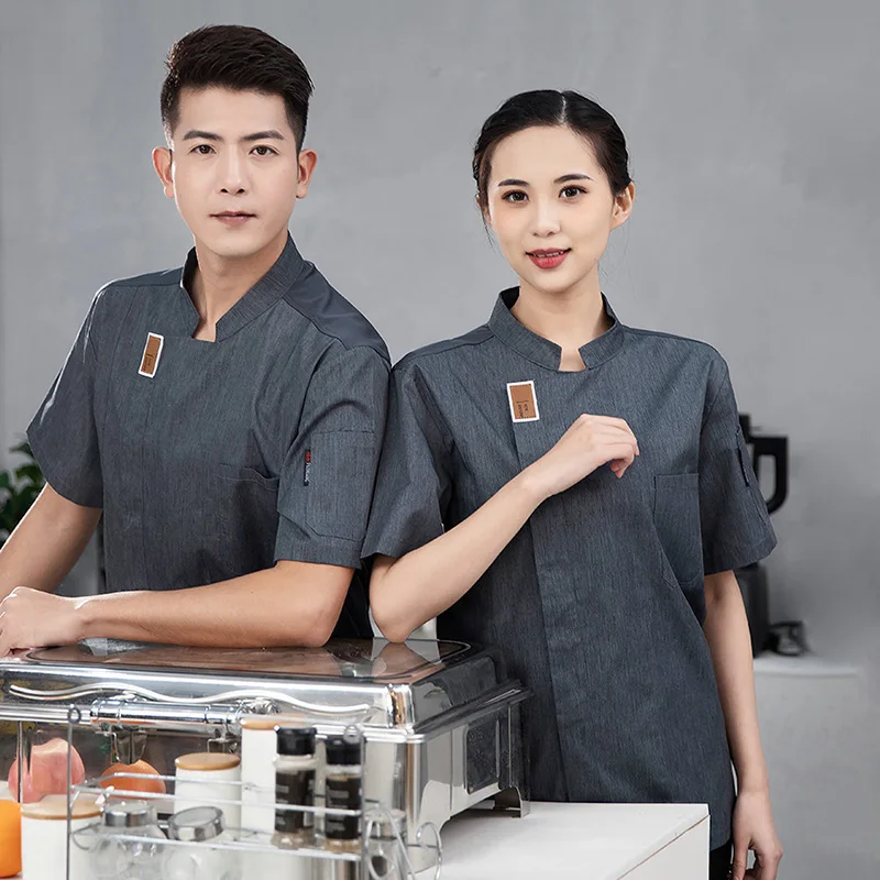 Unisex Chef Jacket Summer Hotel Restaurant Waiter Uniforms Shirts Bakery Catering Work Clothes Kitchen Cooking Short Sleeve Tops