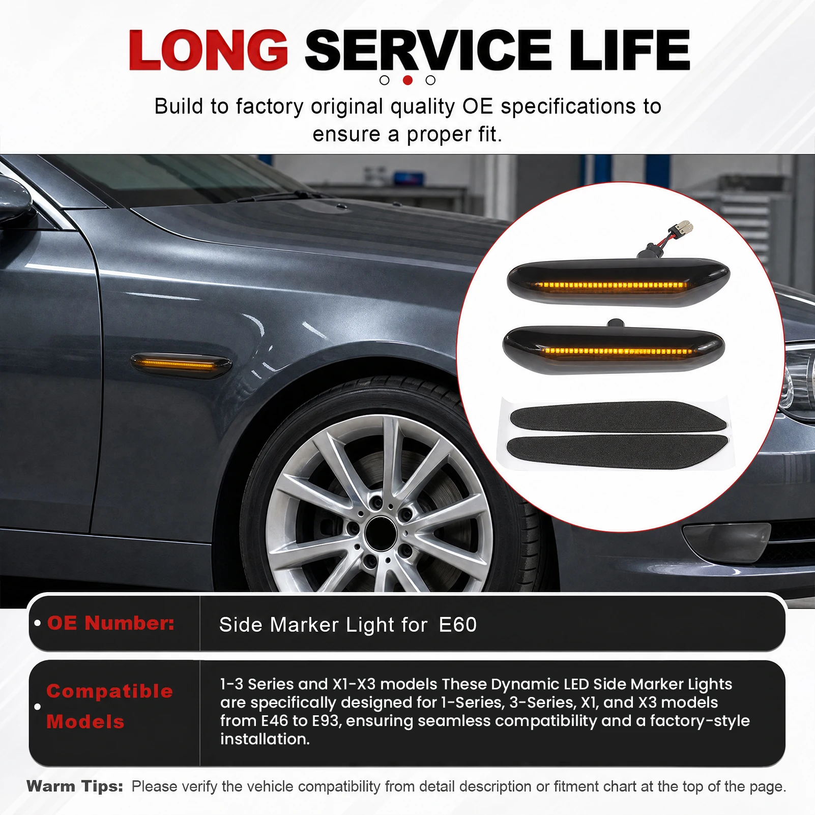 LED Side Marker Light Turn Signal Indicator for BMW 1 Series 3 Series 5 X1 X3 E46 E60 E61 E81 E82 E83 84 E87 E88 E90 E91 E92 E93