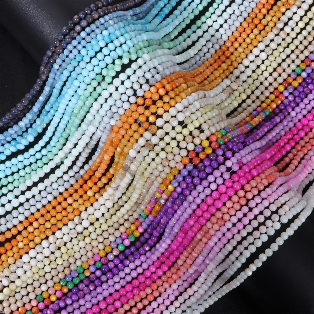 4mm Colorful Mother of Pearl Shell Beads Dyed MOP Round Natural Shell Loose Beads for Jewelry Making Necklace DIY Bracelet 15\