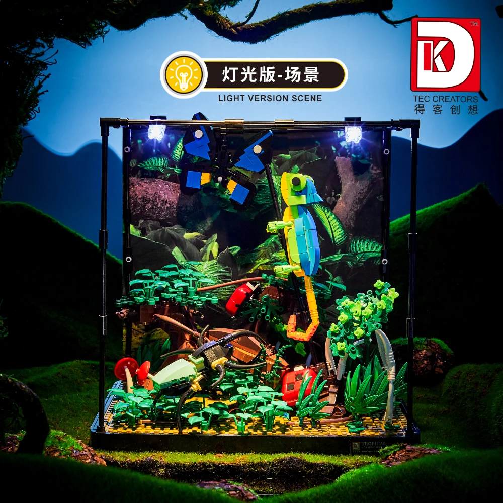 Creative Tropical Rainforest Chameleon Butterfly Mantis Insect Building Blocks With Led Light Construction Bricks Toys Gift