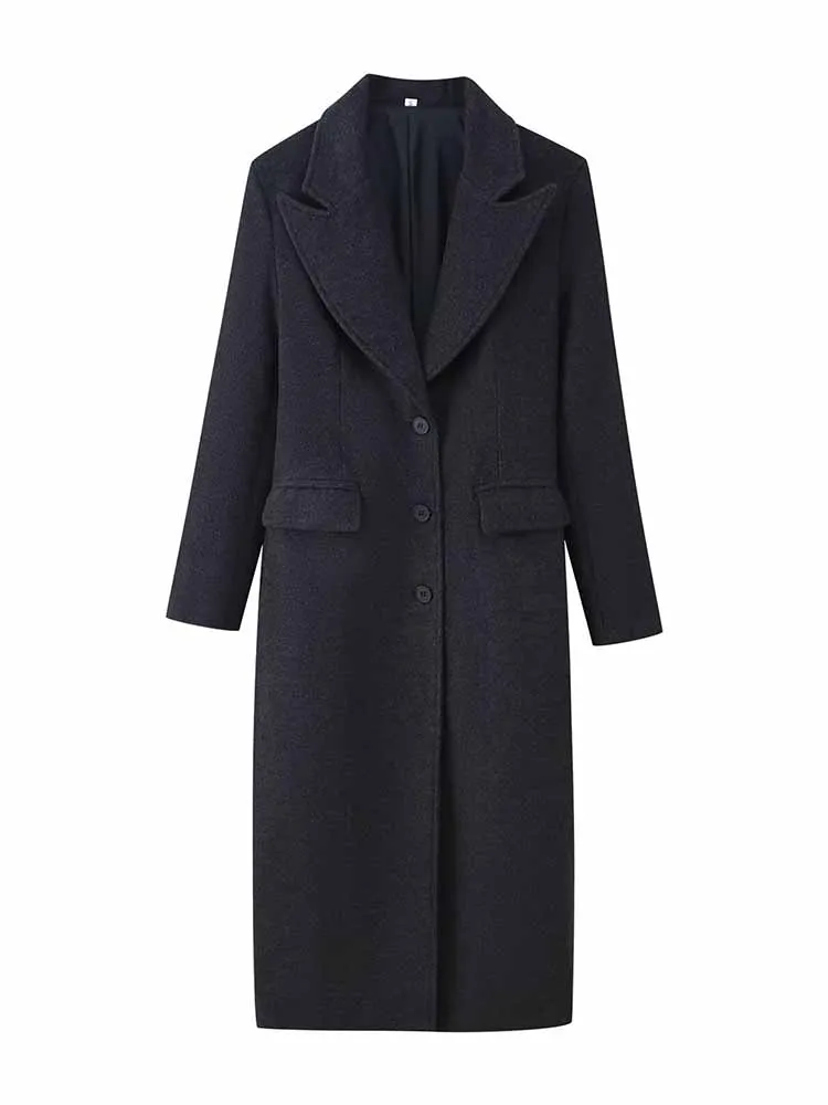 

Женское зимнее модное длинное пальто с длинными рукавами, отложным воротником, декором на трех пуговицах, однотонное, для повседневной носки и уличного стиля