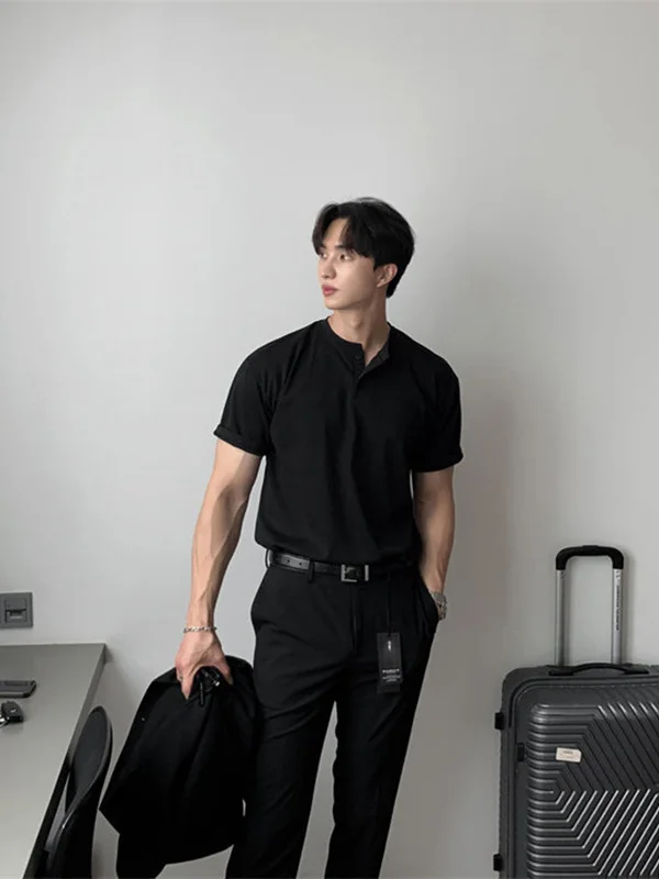 

Мужская футболка Briti Sle с коротким рукавом и маленьким воротником, дышащая, легкая, с V-образным вырезом, повседневная, модная