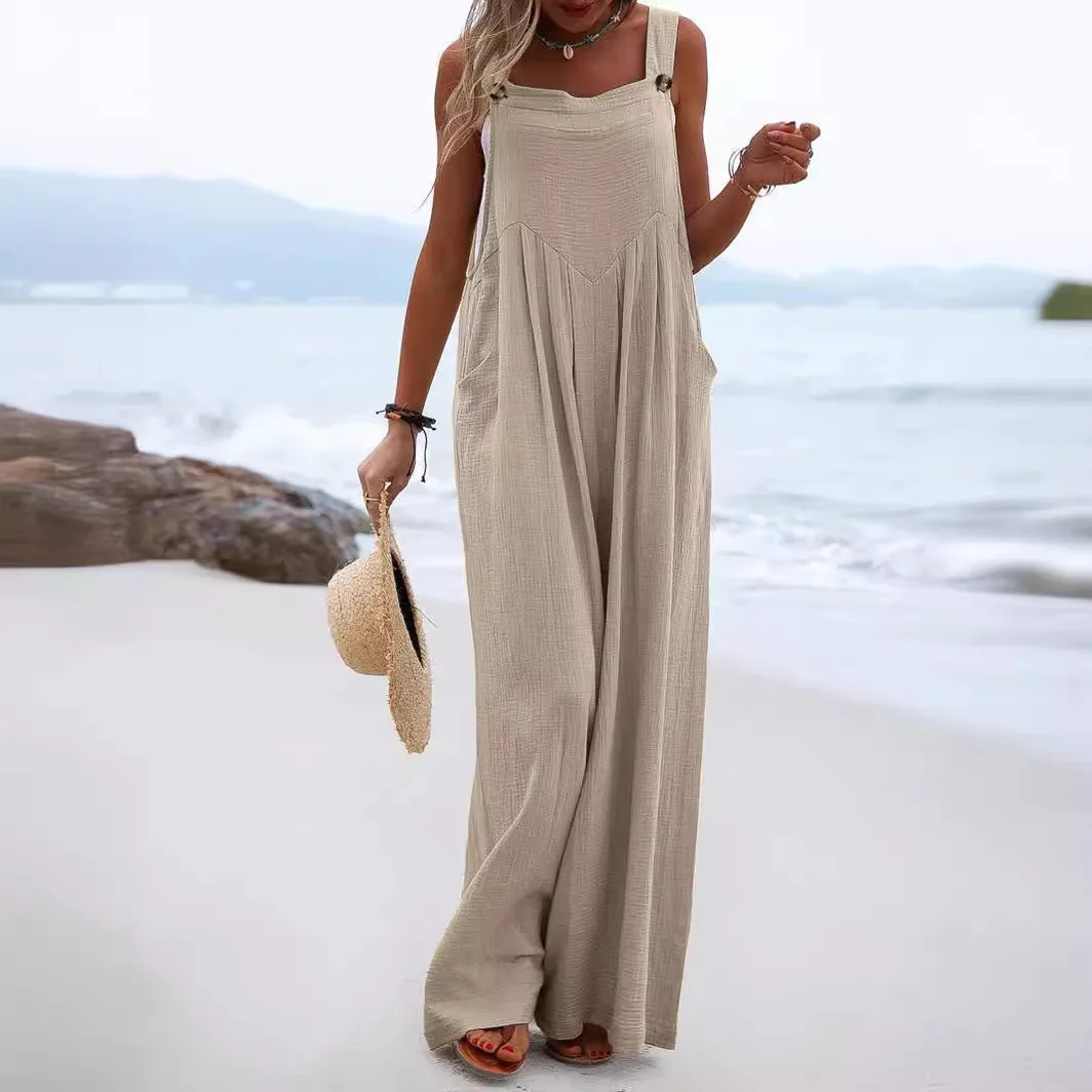 

Women's Jumpsuit Casual Jumpsuit Bib Button Jumpsuit Summer Casual Side Pockets Solid Color Women's Jumpsuit