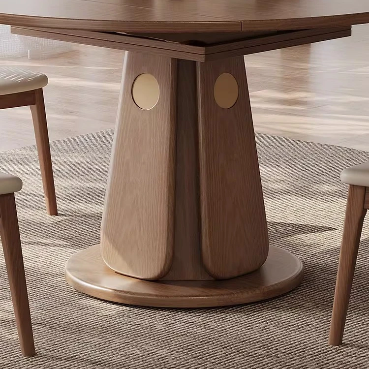 

Medieval solid wood dining table retractable household square and round dual-purpose folding variable round table