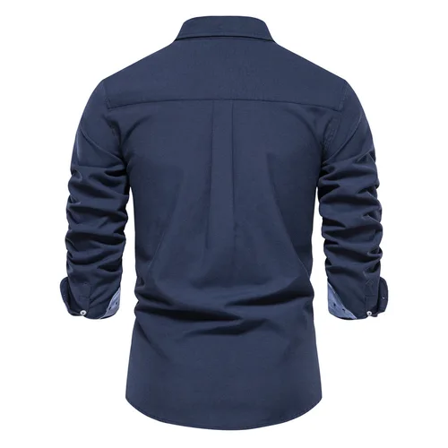 Imagen 2 del producto Nuevas camisas Oxford de manga larga de otoño para hombre, camisas sociales de Color sólido 70% algodón para hombre, ropa de diseñador, blusa con cuello vuelto