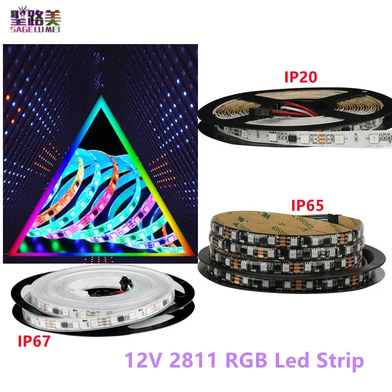 DC12V WS2811 LED RGB Strip SMB5050 1Ic 3LED แอดเดรสแอดเดรสสีพิกเซล LED Strip สําหรับตกแต่งบ้าน