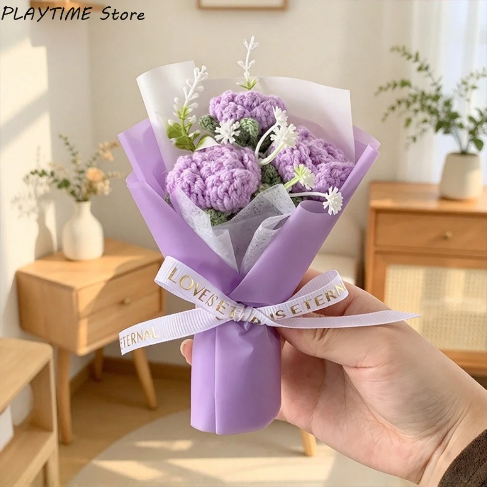 Fake Flowers Crochet Flowers Knitted Flower Handmade Artifiical Folwer Bouquet Hand Woven Funny Woven Simulated Flower