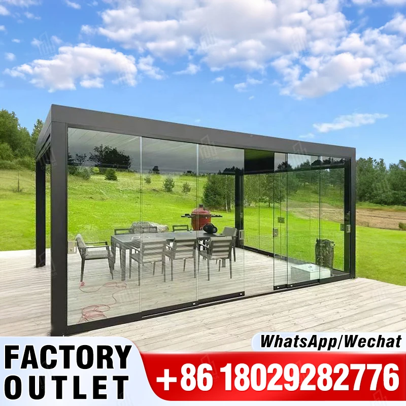 

High Class Freestanding Modern Outdoor Waterproof Motorized Aluminum Pergola With Side Shade