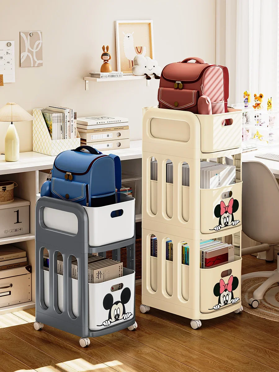 

Schoolbag rack movable trolley book storage artifact Home living room bedroom under the table storage shelf bookshelf