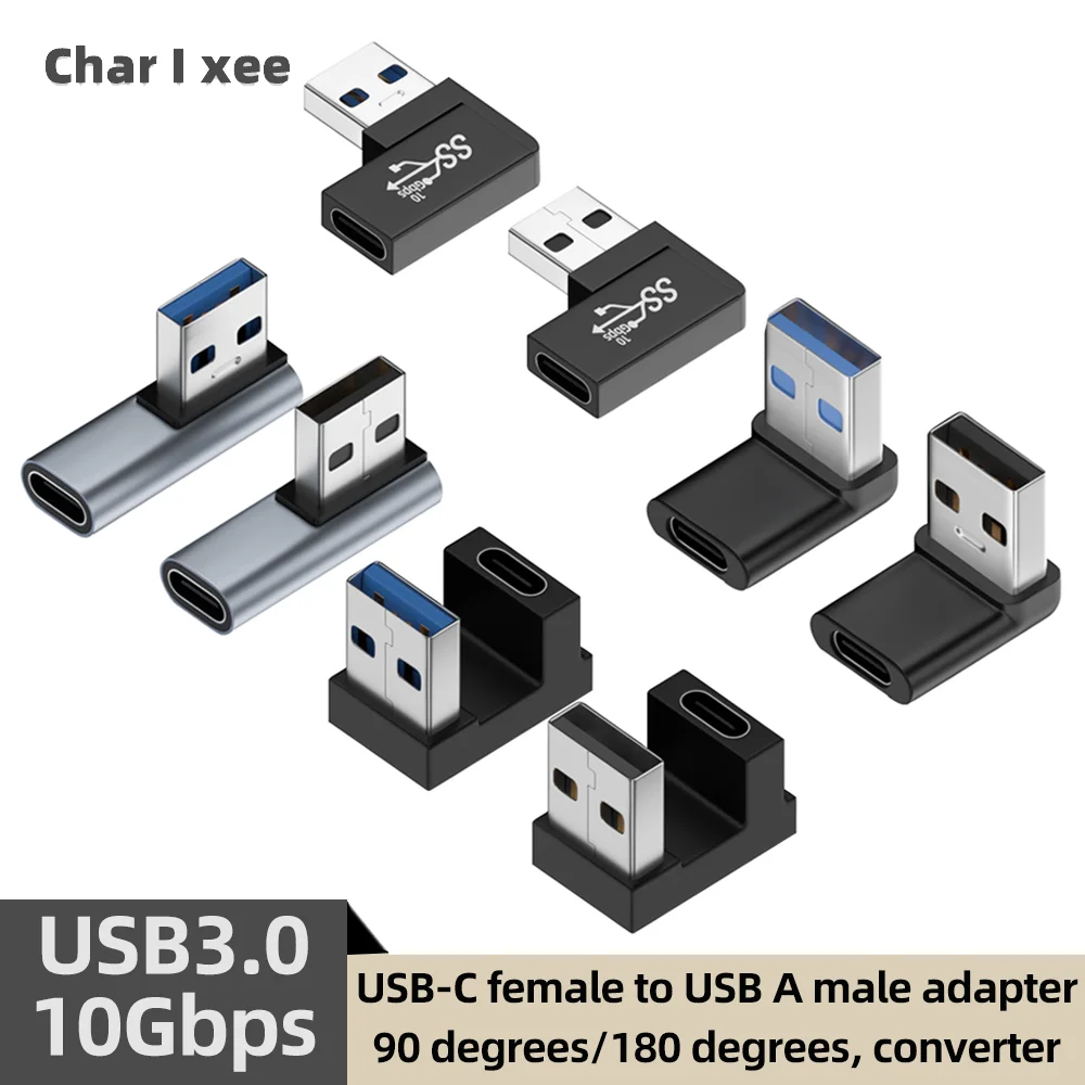 USB 3.0 USB-A Male to Type C Female 90 Degree Right Angle Extension Adapter USB C Upward Downward Connector 10Gbps for Laptop