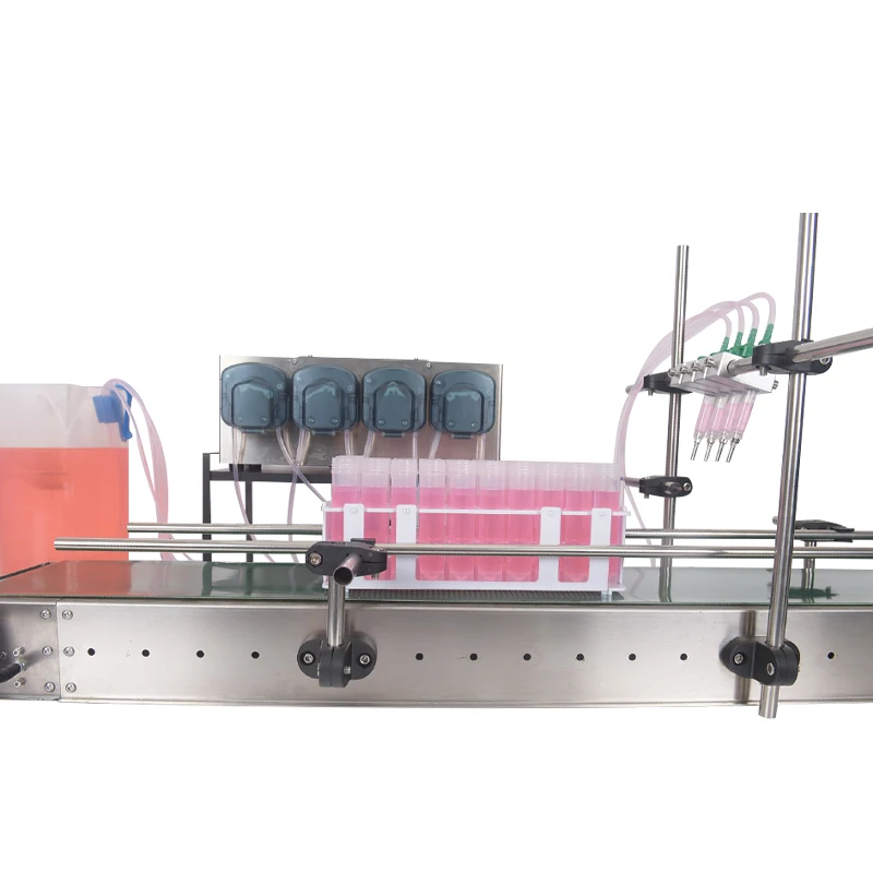 4 Nozzles Small Scale Digital Vial Beverage Perfume Essential Oil Bottle Liquid Filling Machine With Conveyor