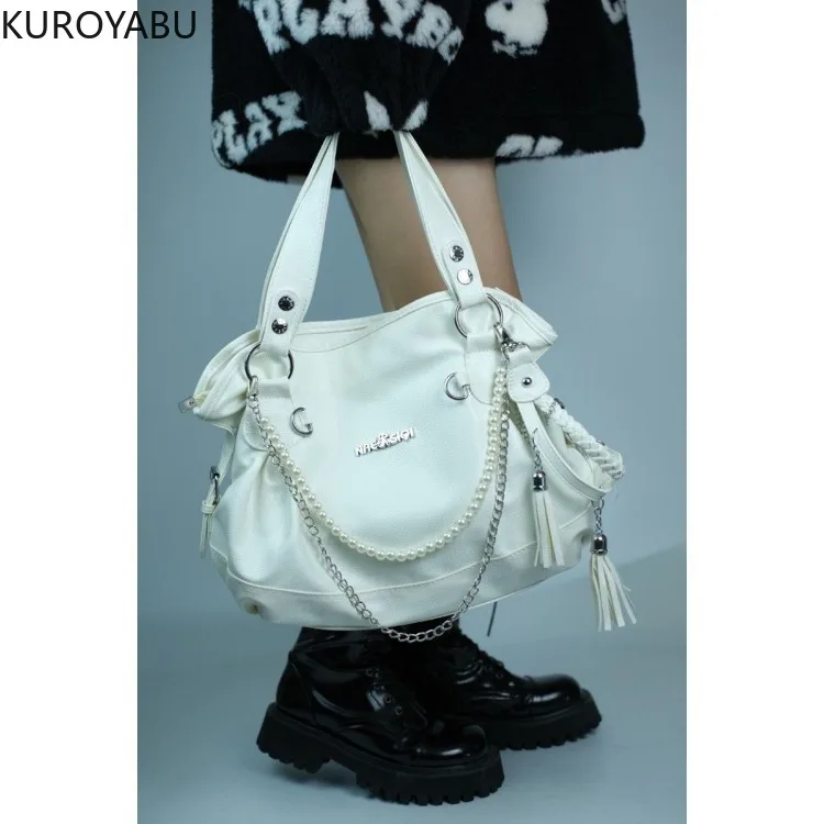 Harajuku Women\'s Handbags Y2k Leather PU Top-Handle Bags Fashion Vintage Chain Beading Shoulder Bag Chic Butterfly Bolsa Mujer