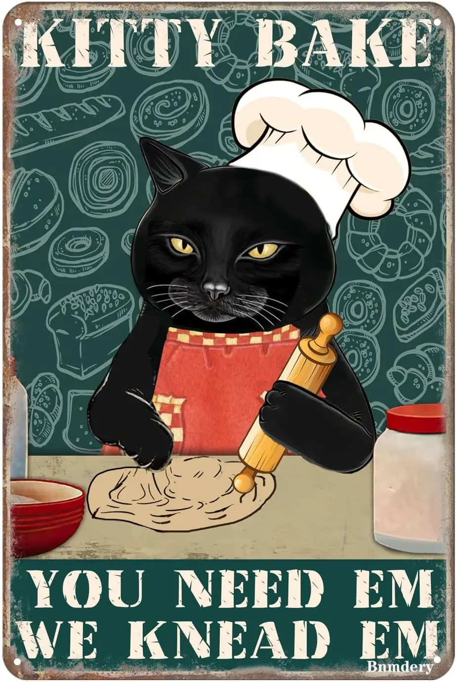 Funny Metal Sign Black Cat Retro Tin Kitty Bake You Need We Knead Rustic Decoration Home Kitchen Bar Restaurant Cafe Bakery