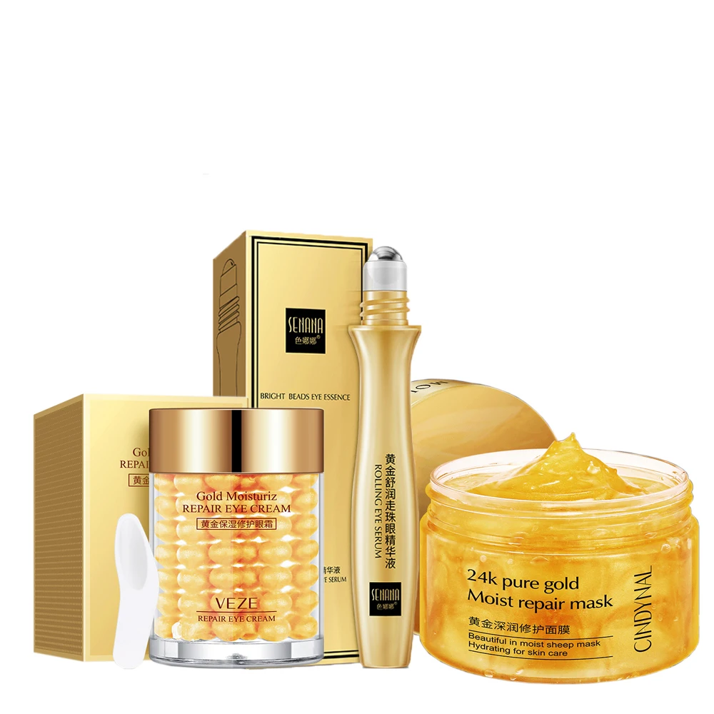 

24k Gold Anti Wrinkle Anti Aging Essence Whiten Repair Sleep Mask Lighten Dark Circles Facial Skin Care Set Korean Cosmetics