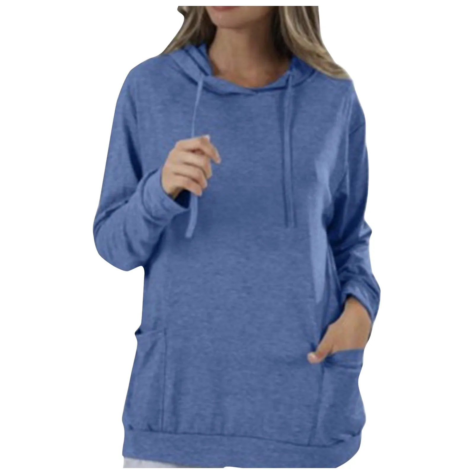 

Women'S Hoodie Autumn New Simple Comfy Long Sleeve Round Neck Hooded Sweatshirt Casual Solid Loose Sweatshirt With Pockets