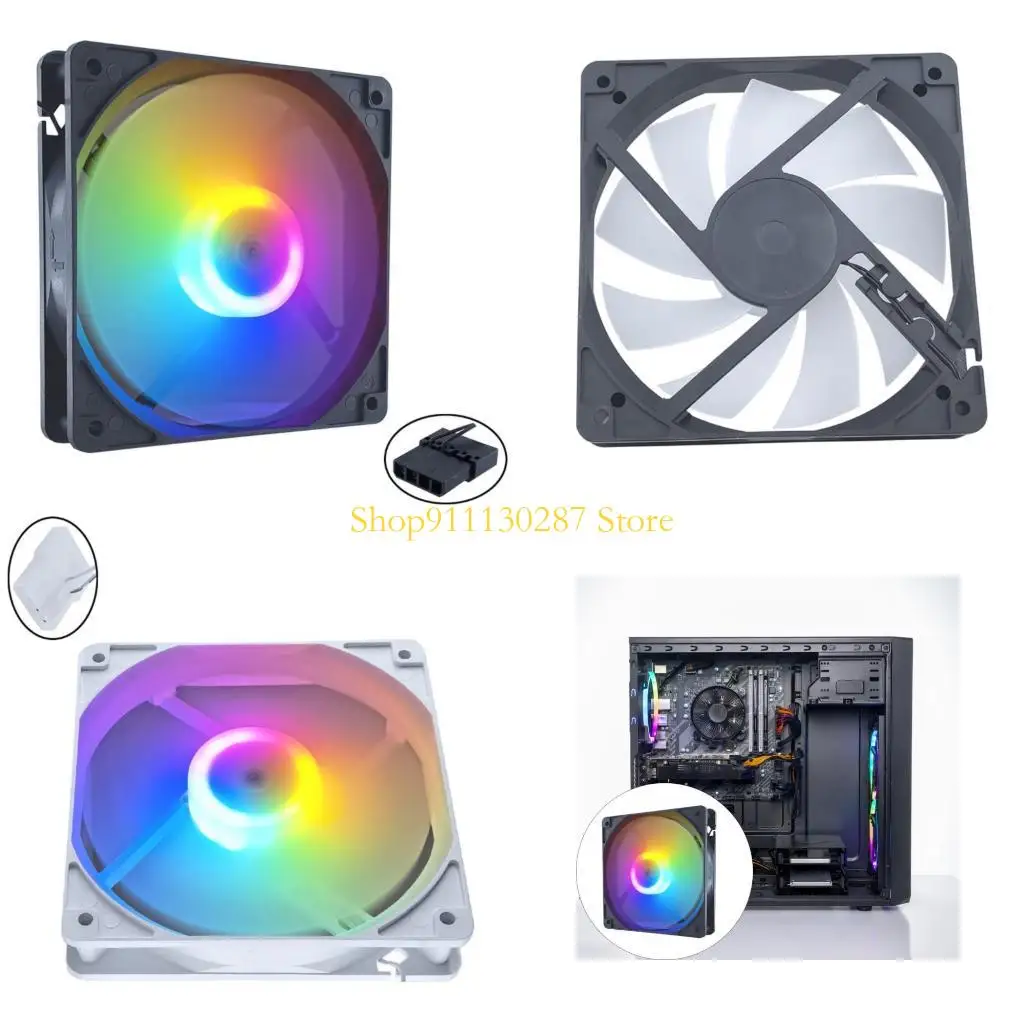 

J1HC 12 см 4-контактный тихий корпус для ПК с высоким потоком воздуха Вентилятор охлаждения Цветная светодиодная подсветка