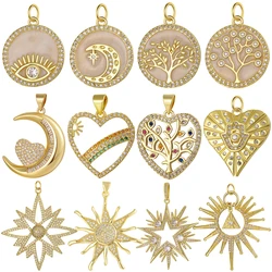 Juya 18K Real Gold Plated New CreativeTree Of Life Evil Eye Moon Star Hamsa Love Heart Charms For DIY Pendant Jewelry Making