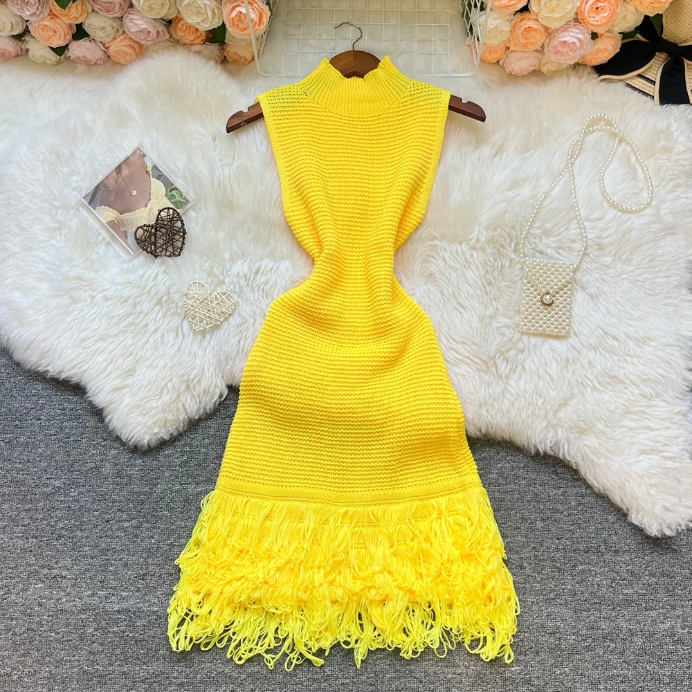 YuooMuoo femmes robe 2025 nouvelle mode d'été Sexy ajouré couture sans manches moulante robe de soirée coréenne dame plage robes