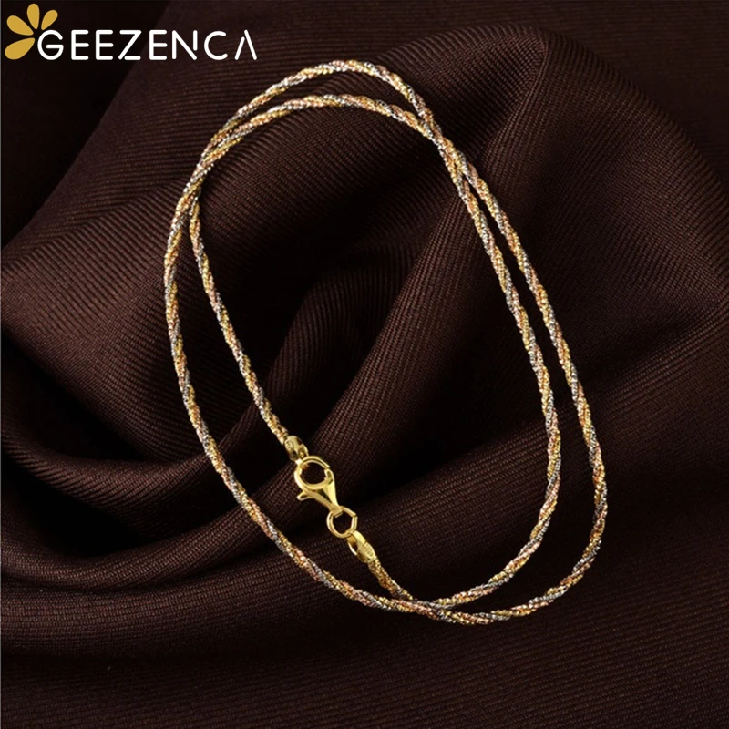 GEEZENCA Italian Craft 925 Silver Three Tone 3 Chains Braided Necklaces For Women 2mm Width Sparkling Luxury Jewelry 2024 New