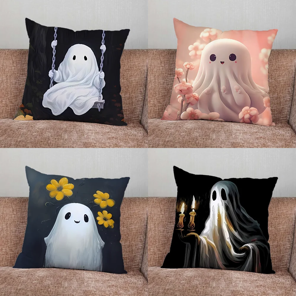 

Oil Painting Cute Ghosts Lovely Pillow Case For Home Bedroom Car Office Decoration Living Room Sofa Cushion Cover Suitable