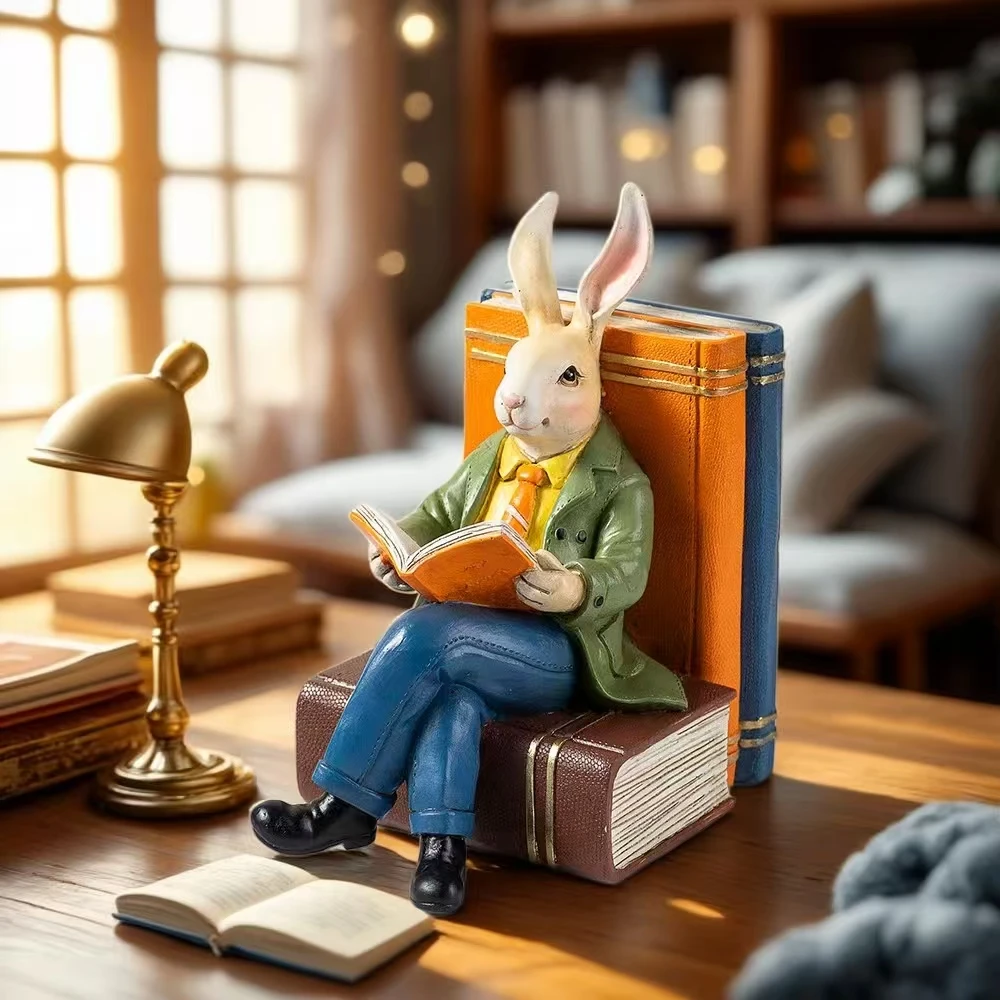 Elegante Desktop Lesen Mr. Rabbit Harz Ornament Hause Wohnzimmer Büro Desktop Studie Dekoration Handwerk