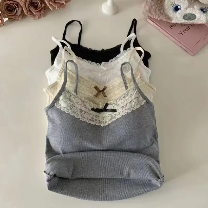 جديد محبوك المحاصيل الأعلى للنساء بلون الدانتيل حبال القمم تريكو تانك القمم أنثى مثير سليم بروتيل الحلو قصيرة بو الظهر #3