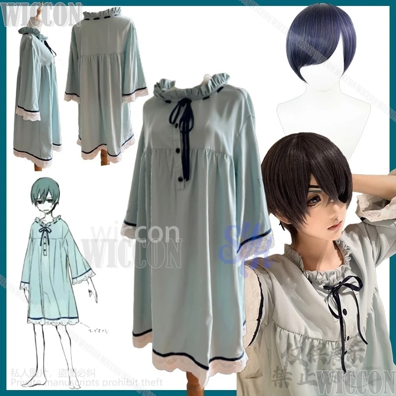 

Anime Black Buutler Cosplay Ciel Japanese Kawaii Girl Boy Lovely Pajamas Blue Dress Goth Uniform Halloween Comic Con Outfit Cos