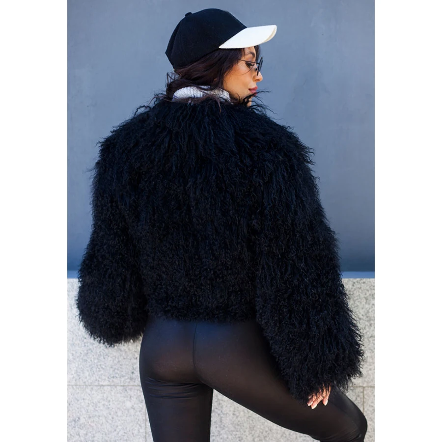 Black Fur Coat Women's Jackets Real Mongolian Fur Jacket Short Curly Lamb Fur Coat 2024 Winter Fashion New Arrivals