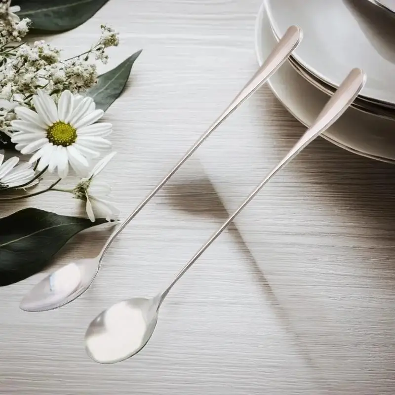 Stainless Steel Spoon Long Handle Coffee Spoon Ice Cream Stirring Spoon Meal Tableware Spoon Household Dinner Spoon Fruit Fork