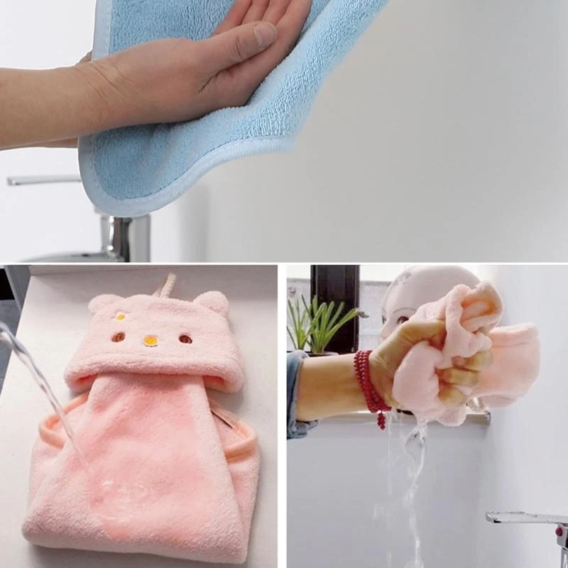 

Полотенце для рук с милым мультяшным животным, мягкая впитывающая ткань, подвесное купальное полотенце для детей, детская лучшая