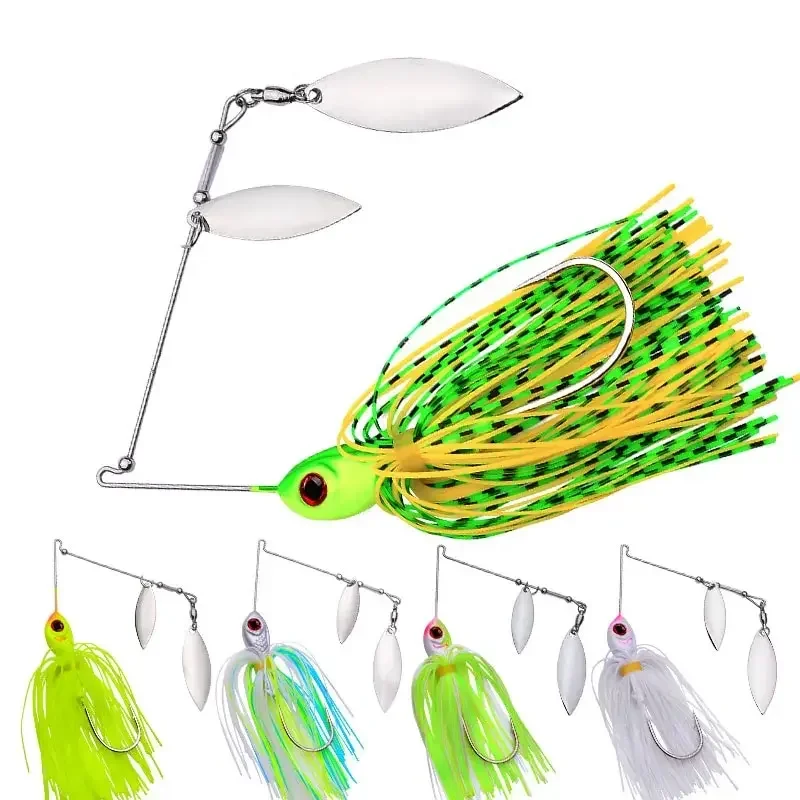 Bearded Fishing Lures 14g Spinner Bait Buzzbait Tackle 3D Eyes Rubber Jig Lure With Sequins For Pike Bass Jig Head Lure